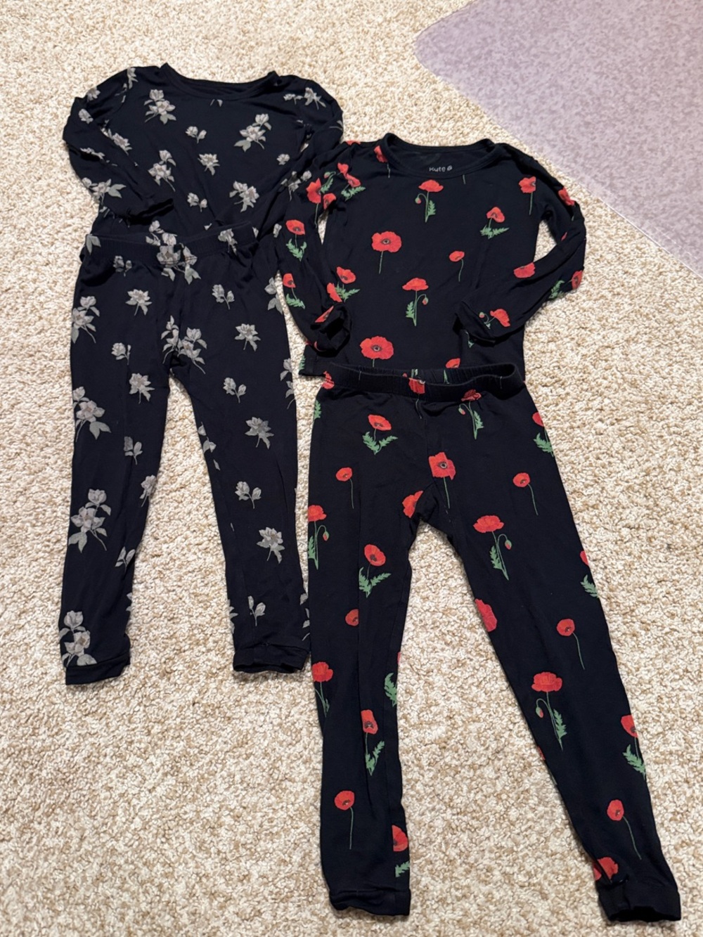 Kyte BABY Black Kids Pajama Set with Red Poppy Print